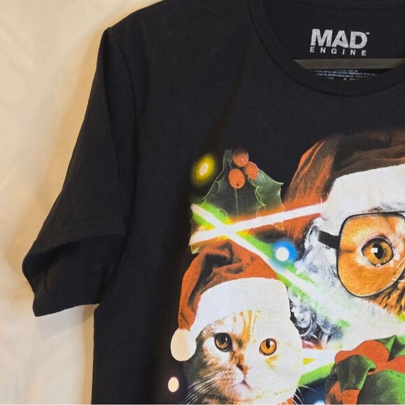 Men's Lost Gods Holiday Cat Portraits T-Shirt Black Mad Engine Crewneck Size S - Picture 6 of 10